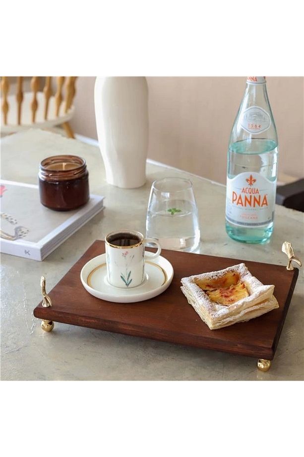 Ahşap 30x19 Cm Altın Ayaklı Ginkgo Sunum Tabağı - 3