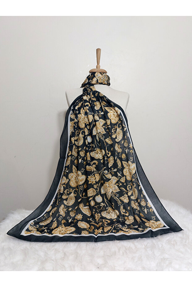 شال قطن ناعم منقوش - 1