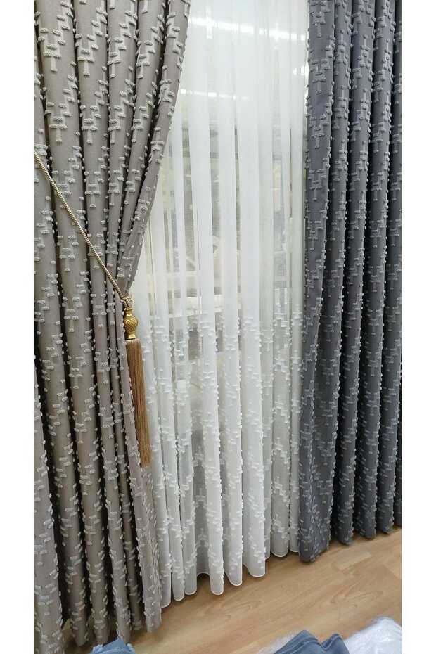Brillanthome Living Room Tulle and Background Set (Specify the Color of the Background Curtain)