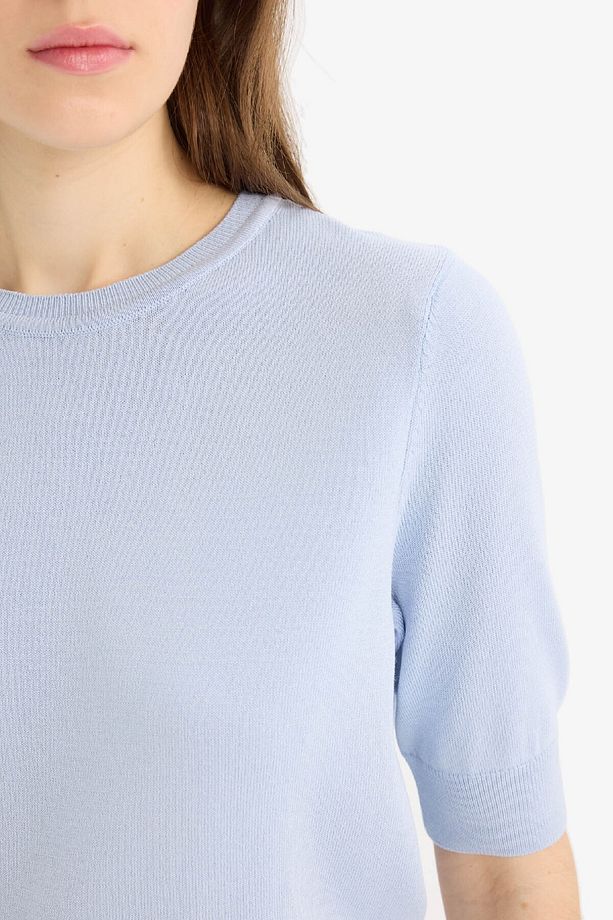 Regular Fit Bisiklet Yaka Basic Düz Kısa Kolllu Triko Kazak D6272ax25sm - 5