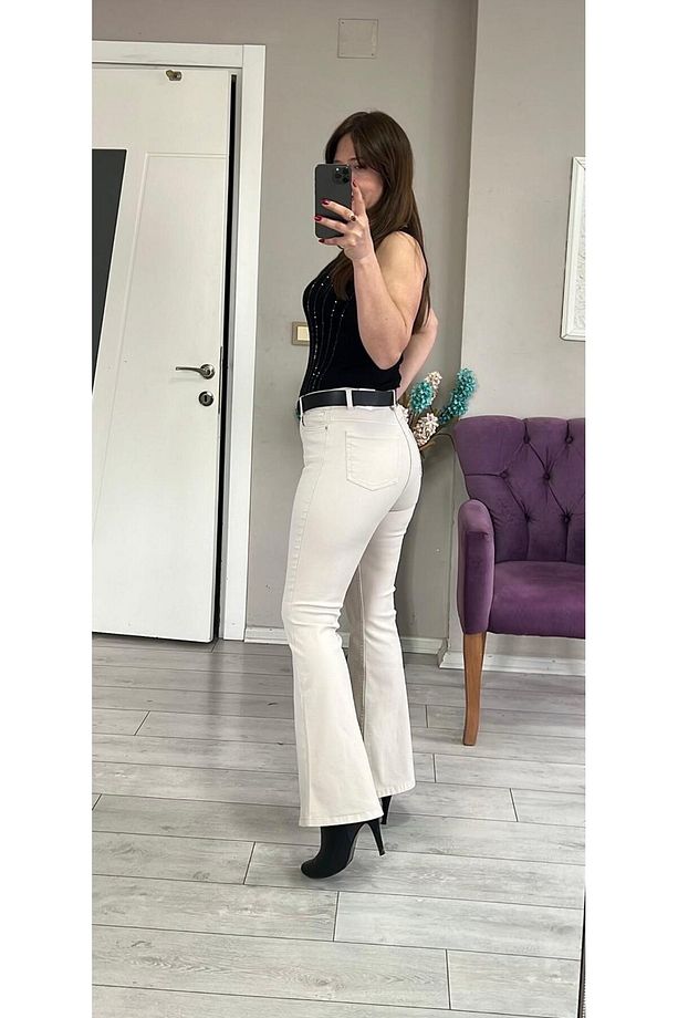 TAŞ RENGİ İSPANYOL KOT PANTOLON - 3