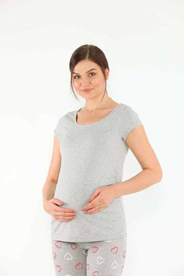 Gray Maternity Stretchy Cotton Fabric T-Shirt