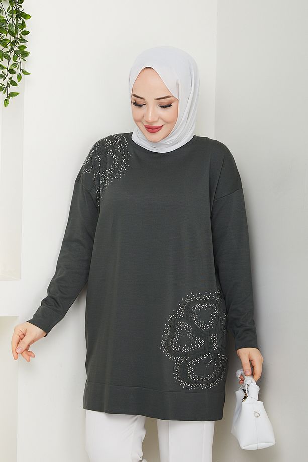 Kadın Papatya Desenli Merserize Triko Tunik - 5