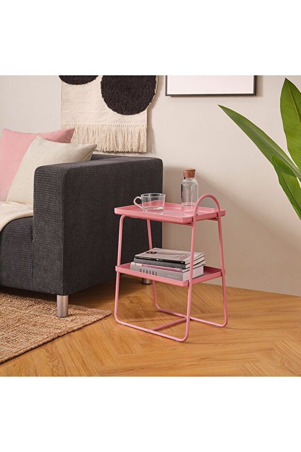 طاولة بجانب السرير/وحدة رفوف، وردي - 4
