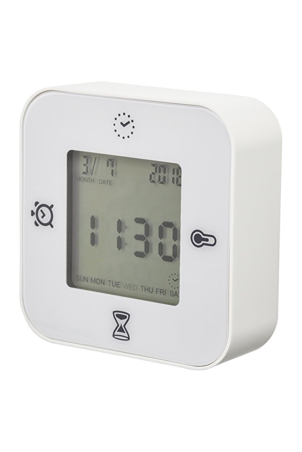 ساعة/مقياس حرارة/منبه/مؤقت، أبيض، 7×7 سم - 1