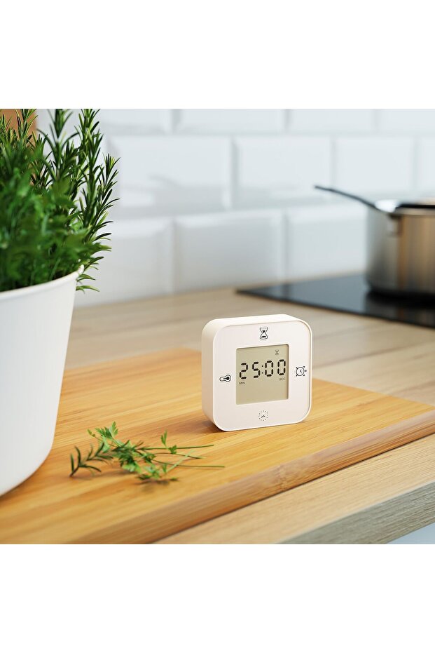 ساعة/مقياس حرارة/منبه/مؤقت، أبيض، 7×7 سم - 4