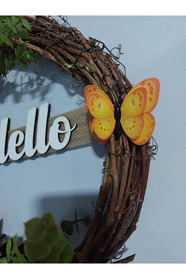 Bordo Şakayıklı Kapı Süsü 35 Cm- Turuncu Sarılı Kapı Çelengi, Kapı Süsü, Kapı Çelenk, Ev Dekor - 3