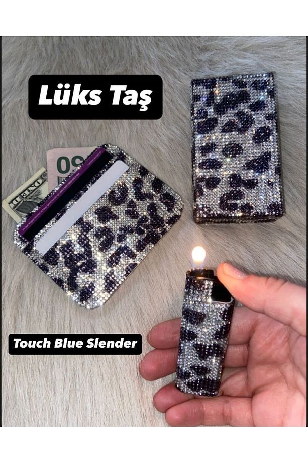 Taşlı Komşu Çatlatan Sigara Kutusu Çakmak Ve Kartlık (SLENDER TOUCH BLUE) - 1