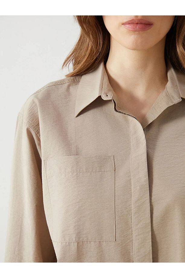 LCW Modest Bej Oversize Poplin Kadın Gömlek Tunik - 3