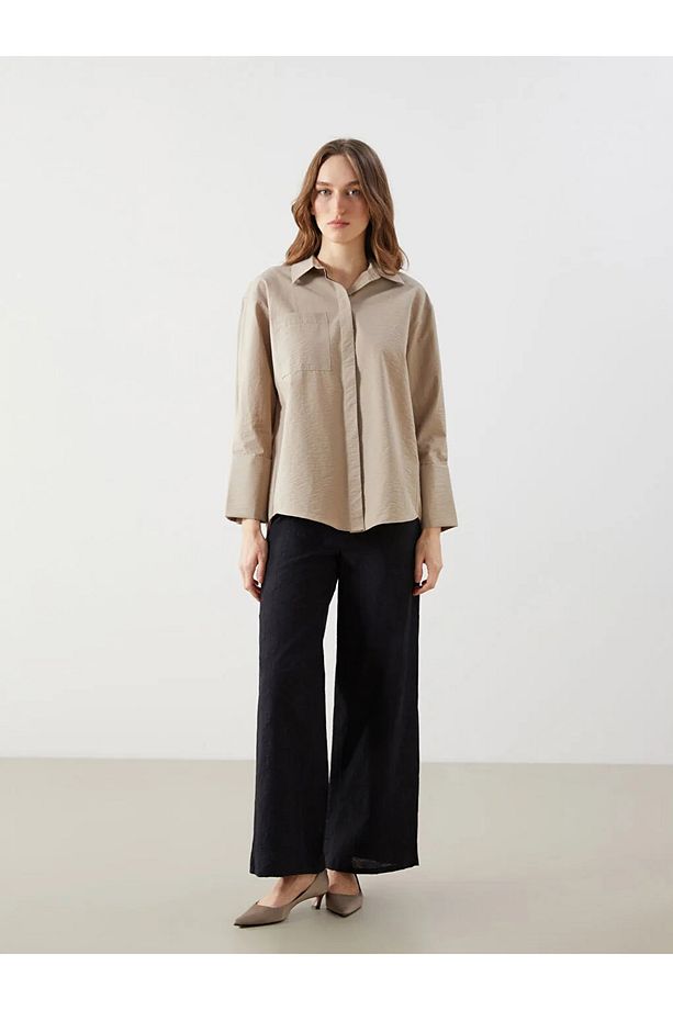 LCW Modest Bej Oversize Poplin Kadın Gömlek Tunik - 2