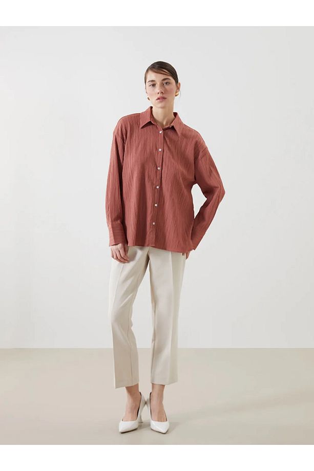 LCW Vision Pembe Oversize Dokulu Kadın Gömlek - 2