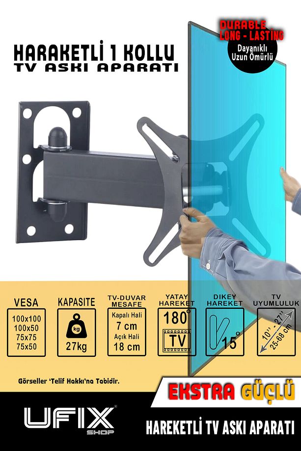 22kh Hareketli 22 Inç 55 Cm Tek Kol Kelebek Hareketli Askı Aparatı - 1
