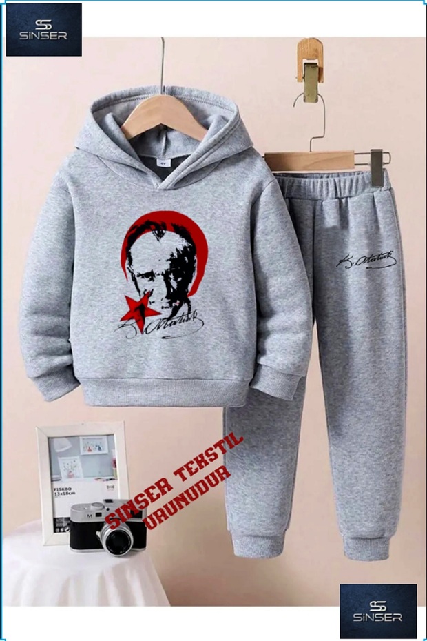 Hooded Children's "Ataturk Flag" Printed Tracksuit Set