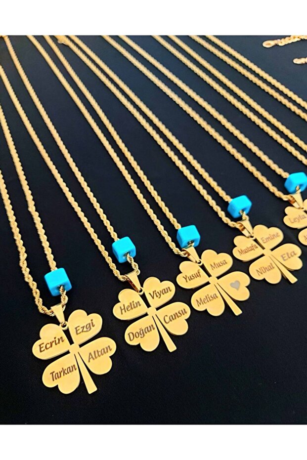 İSİM YAZILIR ÇELİK YONCA KOLYE - 4