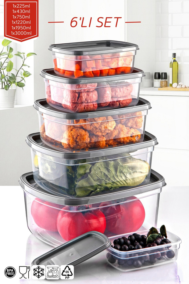 6'Lı Set Dikdörtgen EasyBox Mikrodalga ve Difrizde Kullanılabilen Çok Amaçlı Saklama Kabı Seti - 1