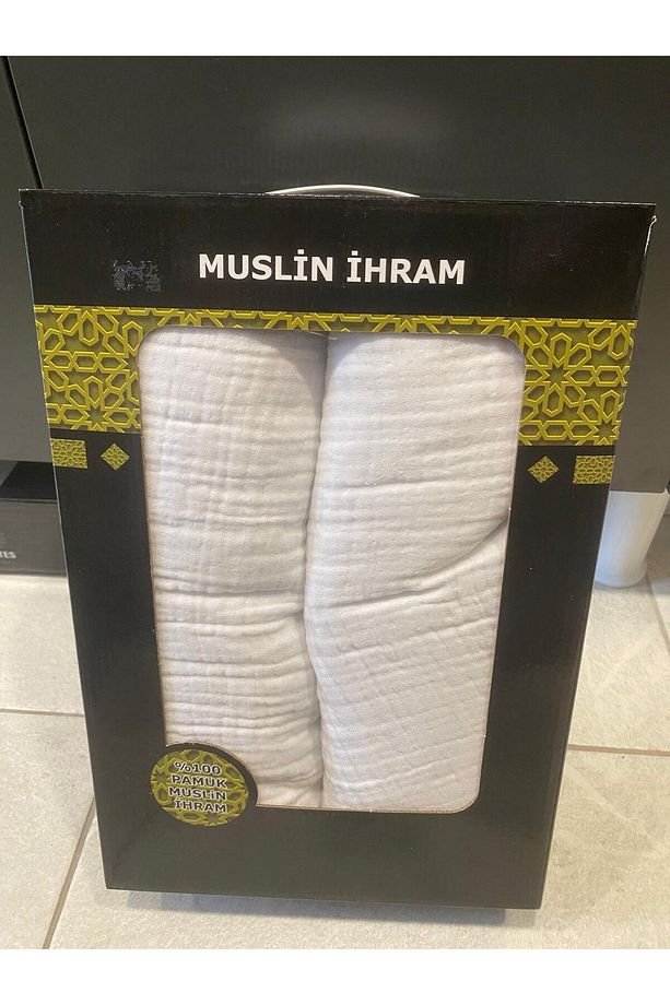 %100 Yumuşak, Beyaz,Pamuk Muslin Hac ve Umre İhram Seti - 1