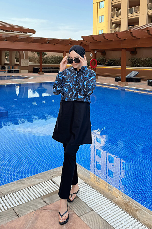Half Digital Printed Hijab Swimsuit