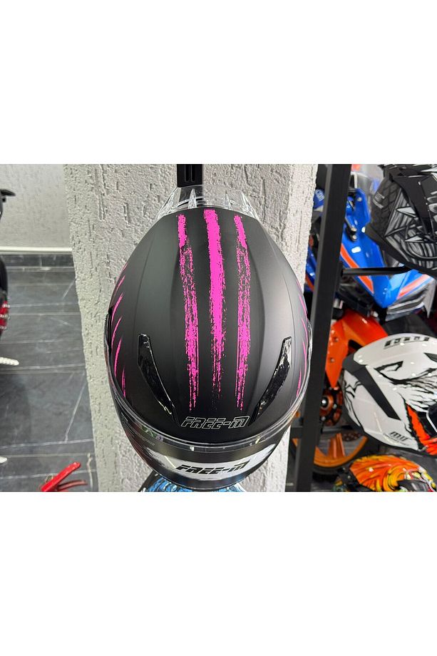 965 Pınk Zebra Mat Siyah-pembe Çene Açılır Kask - 4