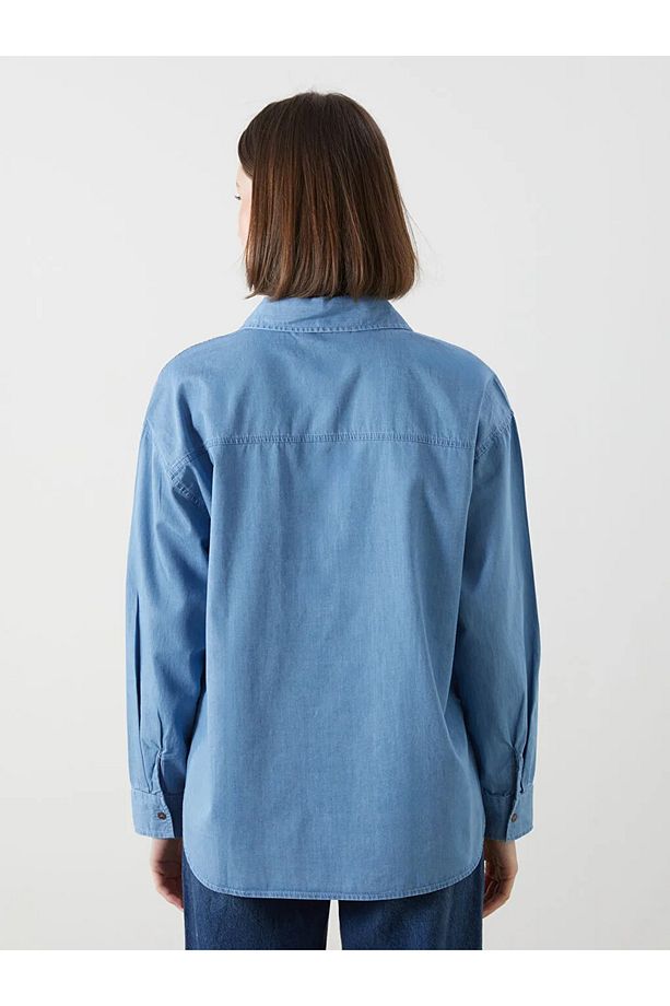 LCW ECO İndigo Oversize Kadın Jean Gömlek - 4