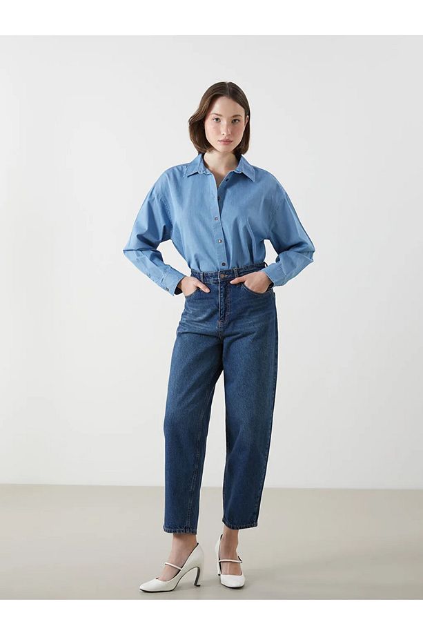 LCW ECO İndigo Oversize Kadın Jean Gömlek - 2