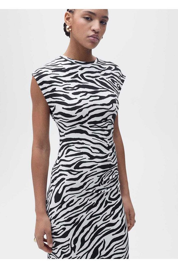 Zebra kesim midi elbise - 1