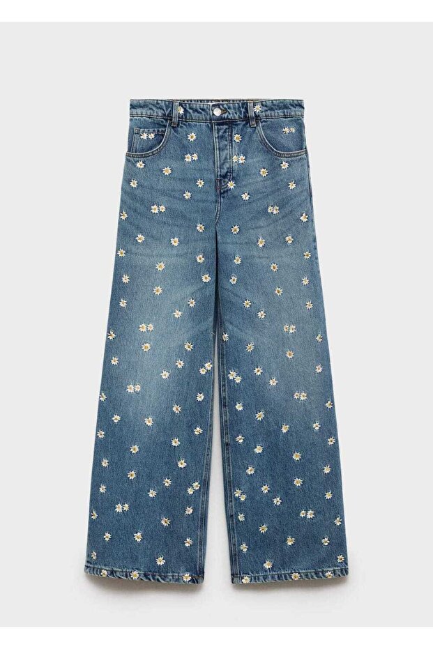 Wideleg kot pantolon çiçek işlemeli - 3