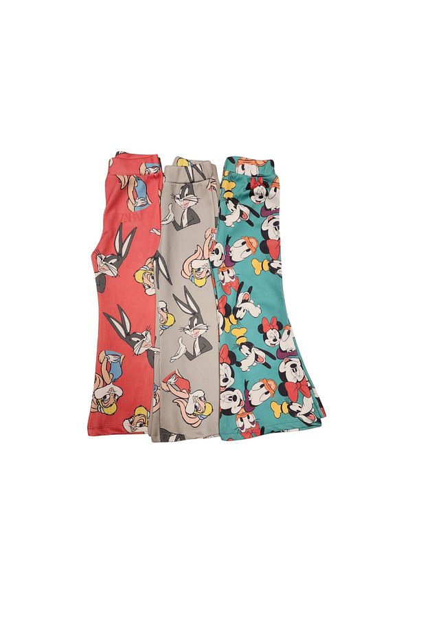 3 Adet Minnie Mouse Lola Bunny Desenli Fitilli Kız Çocuk İspanyol Paça Tayt - 3