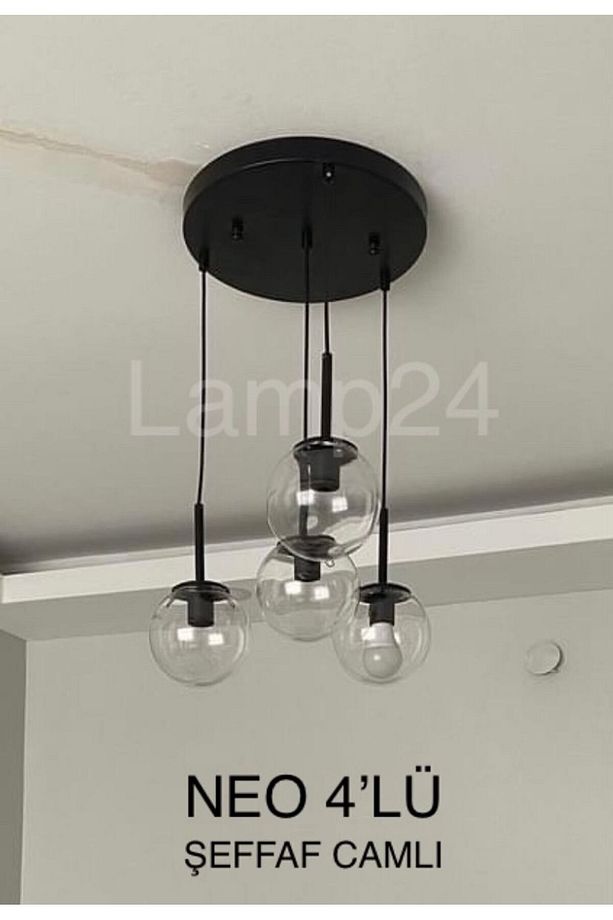NEO SERİSİ 4’LÜ ŞEFFAF GLOP CAMLI MODERN AVİZE - SALON AVİZESİ - OTURMA ODASI AVİZESİ - 1