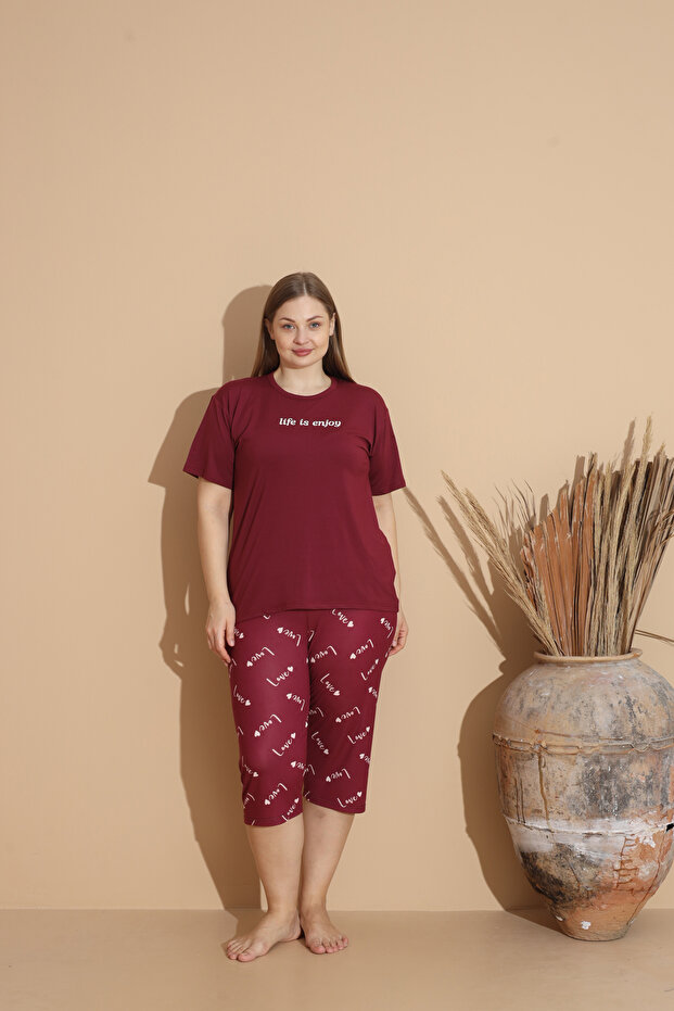 Soft Textured Milan Fabric Short Sleeve Capri Plus Size Women's Pajamas Set 20200