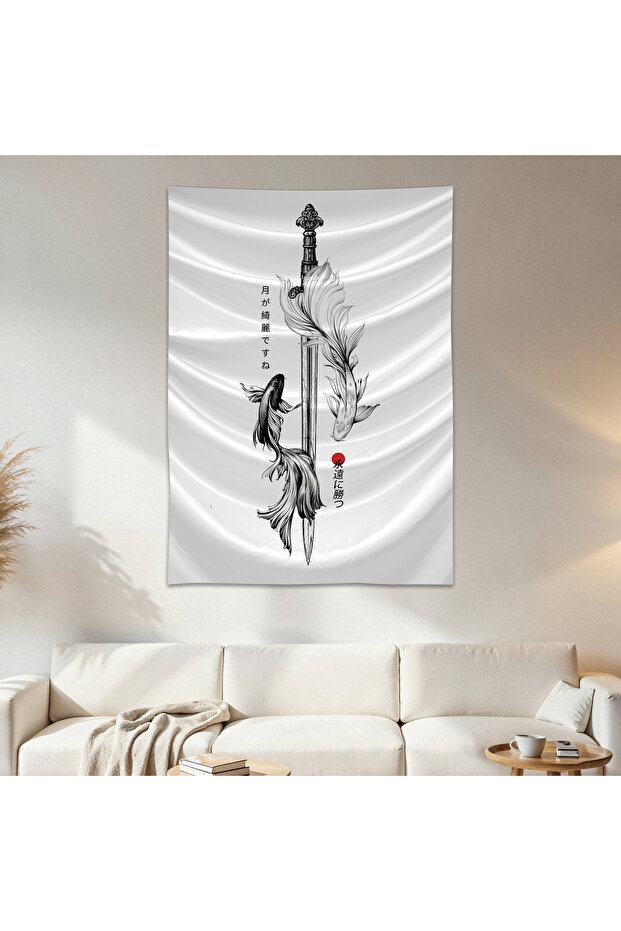 Japanese Sword Wall Cloth Wall Tapestry First Quality Satin Fabric Poster