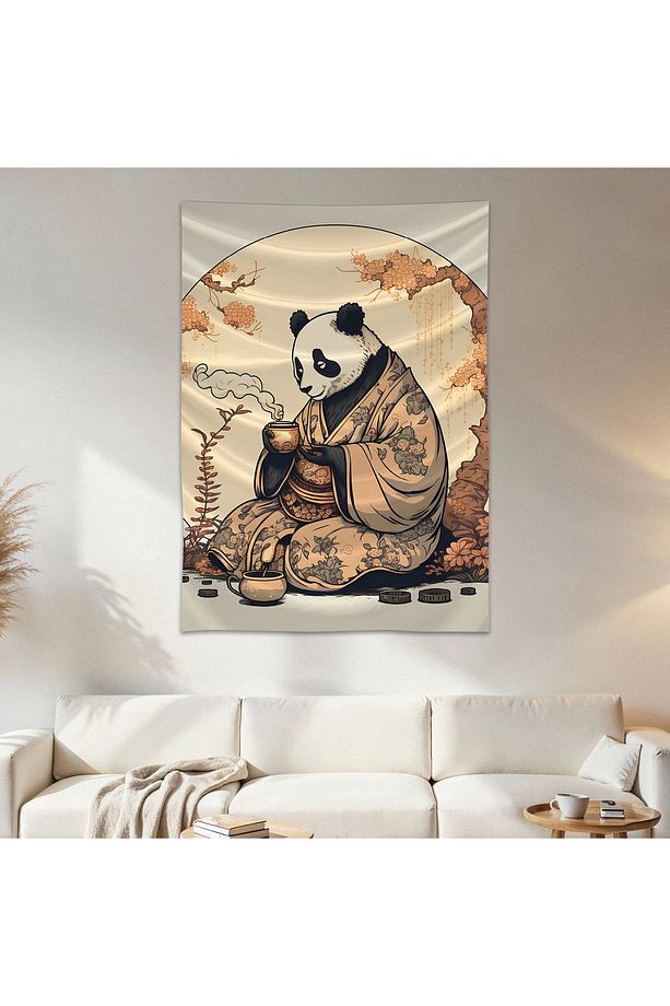 Japon Panda Duvar Örtüsü Duvar Halısı Birinci Kalite Saten Kumaş Poster - 1