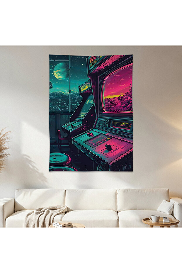 Neon Atari Wall Cloth Wall Tapestry First Quality Satin Fabric Poster