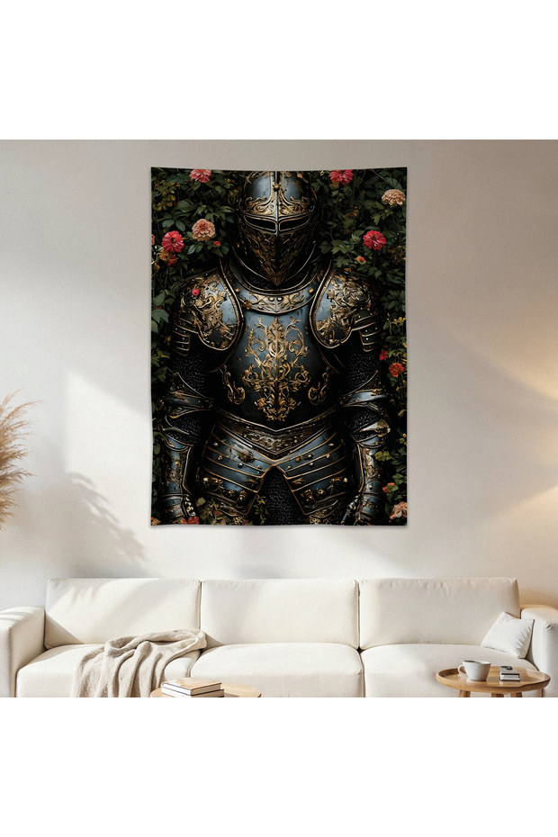 Knight and Flowers Wall Drape Wall Tapestry First Quality Satin Fabric Poster