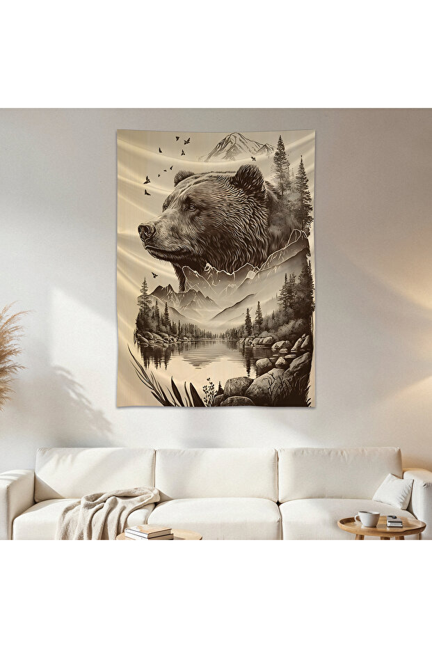 Brown Bear Wall Cloth Wall Tapestry First Quality Satin Fabric Poster