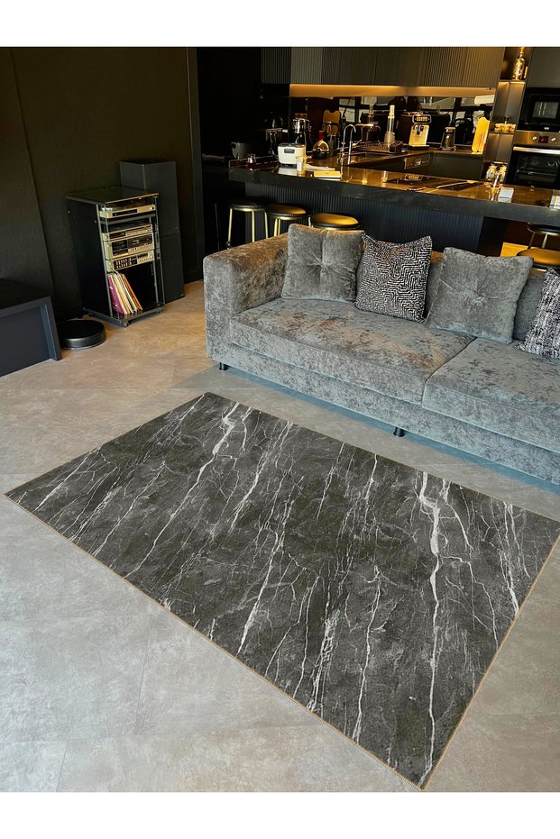 Tuğrul Collection Gray Tones Abstract Marble Patterned Woven Base Modern Decorative Carpet 23