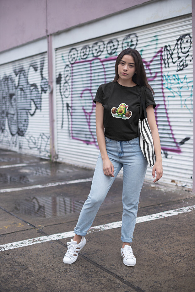 Bar Avocado Printed Women's Crew Neck Cotton Oversize Short Sleeve T-Shirt