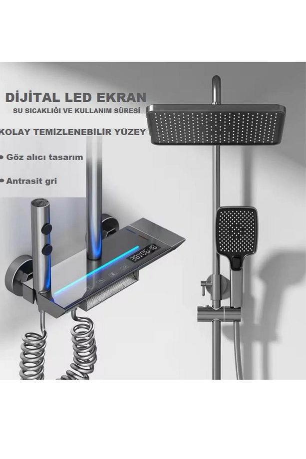 Antrasit Gri Renkli Modern Tasarımlı Dijital Akıllı Robot Duş Seti Piyano Tepe Duş Seti - 1