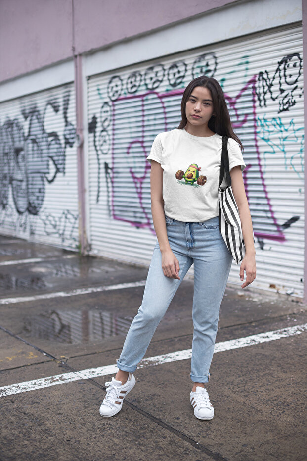 Bar Avocado Printed Women's Crew Neck Cotton Oversize Short Sleeve T-Shirt