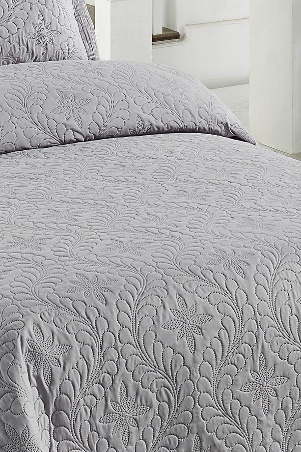 İvy Gri Çift Kişilik Microfiber Kapitone Yatak Örtüsü - 3