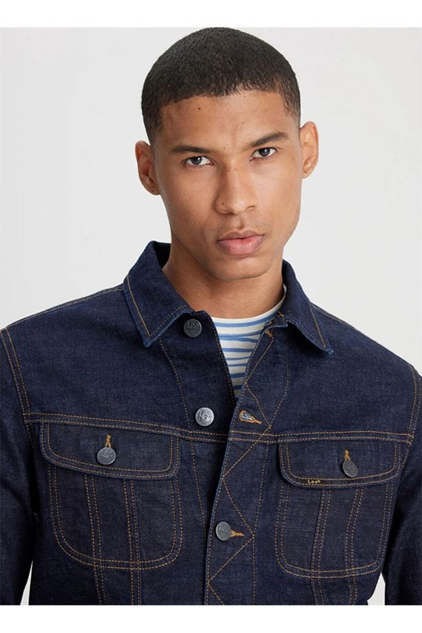 Regular Fit Normal Kesim %100 Pamuk Ekru Trucker Jean Kot Ceket - 4