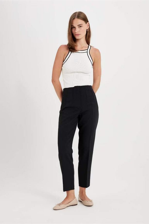 Crop Klasik Pantolon Carrot Fit Siyah Fermuarlı Yüksek Bel Basic Düz Dar Paça C2466ax24au - 3