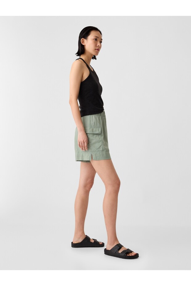 KadınKeten Karışımlı Pull-On Kargo Şort - 7