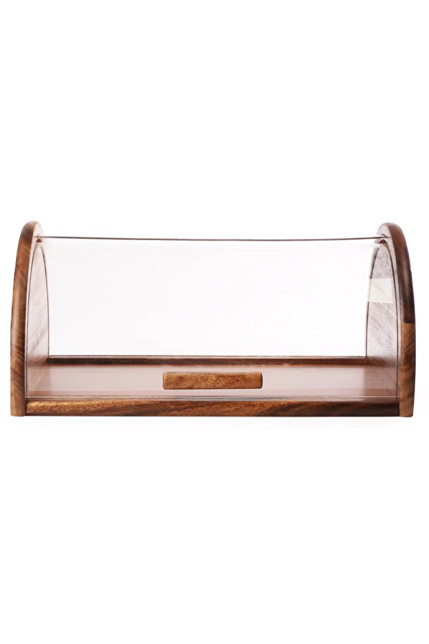 Bread box with plastic lid and wooden sides