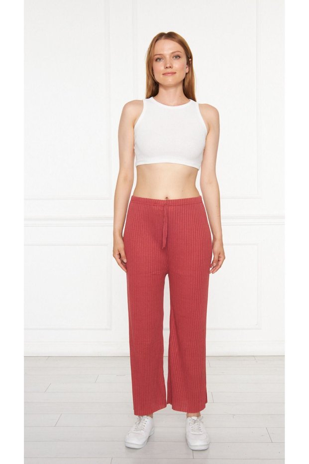 Women's Dried Rose Ribbed Pants & Sweatpants, Casual Home Wear Pajamas