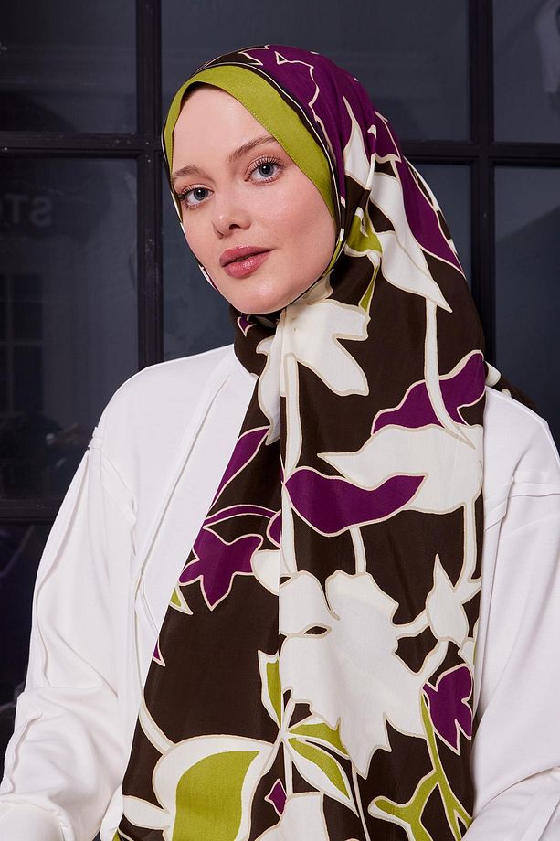 Fıstık Yeşili Yaprak Desen Royal Şal - 3