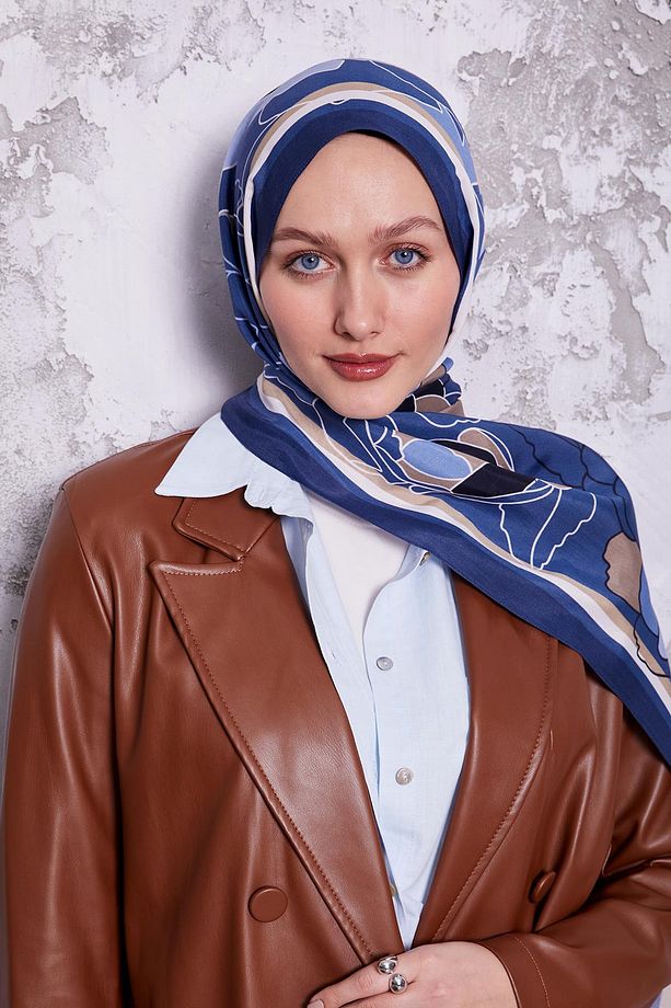İndigo Çiçek Desen Royal Şal - 4