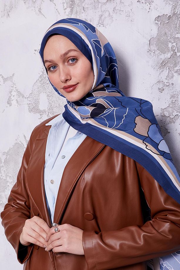 İndigo Çiçek Desen Royal Şal - 2