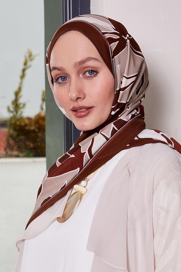 Acı Kahve Yaprak Desen Royal Şal - 4