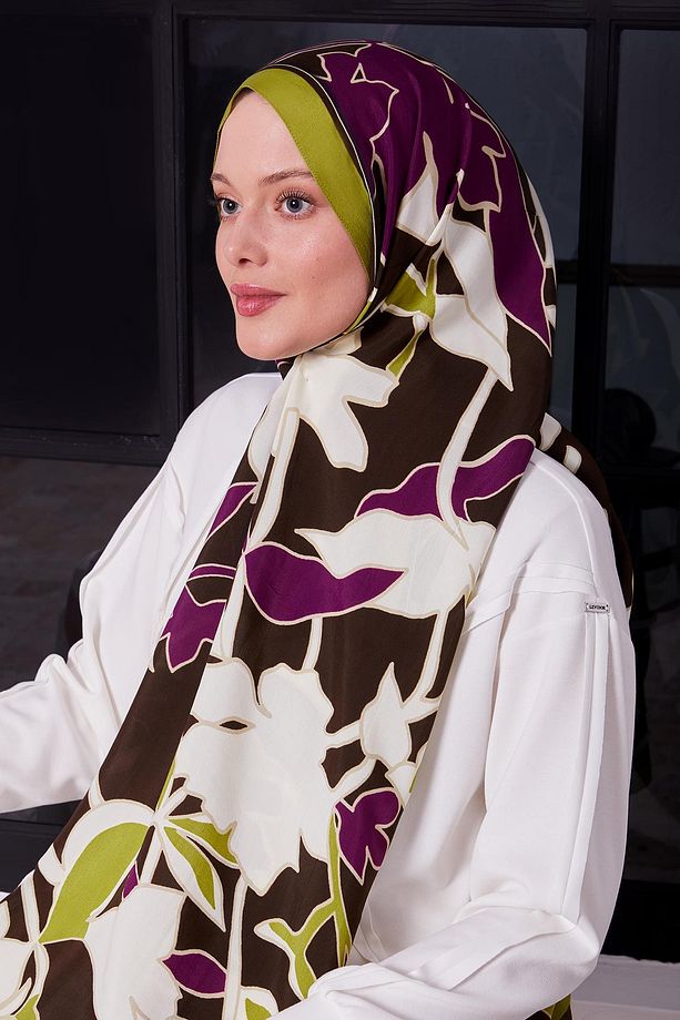 Fıstık Yeşili Yaprak Desen Royal Şal - 1