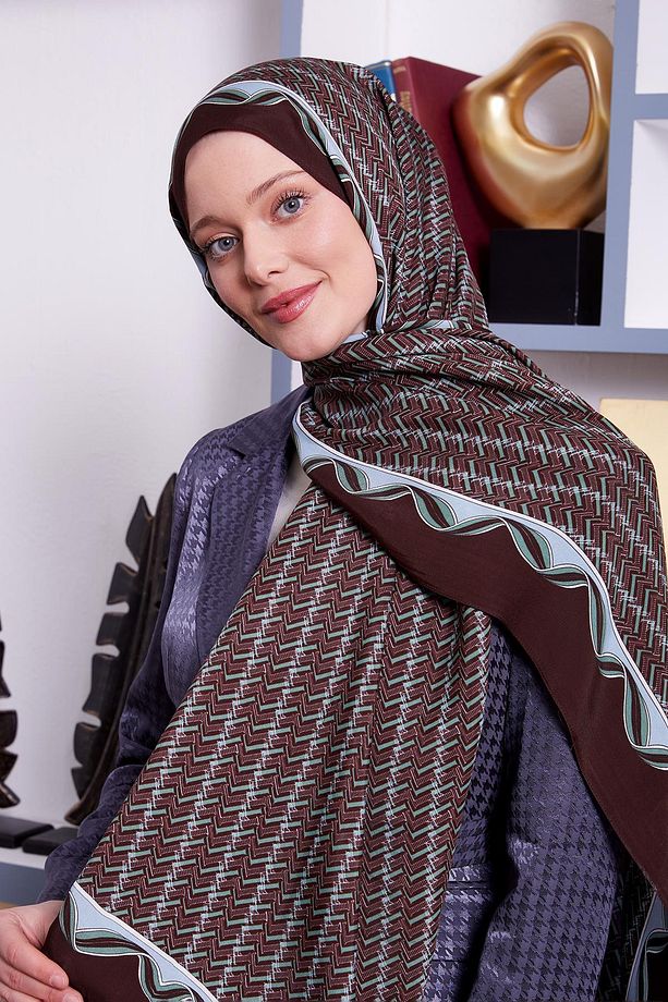 Acı Kahve Labirent Desen Royal Şal - 1
